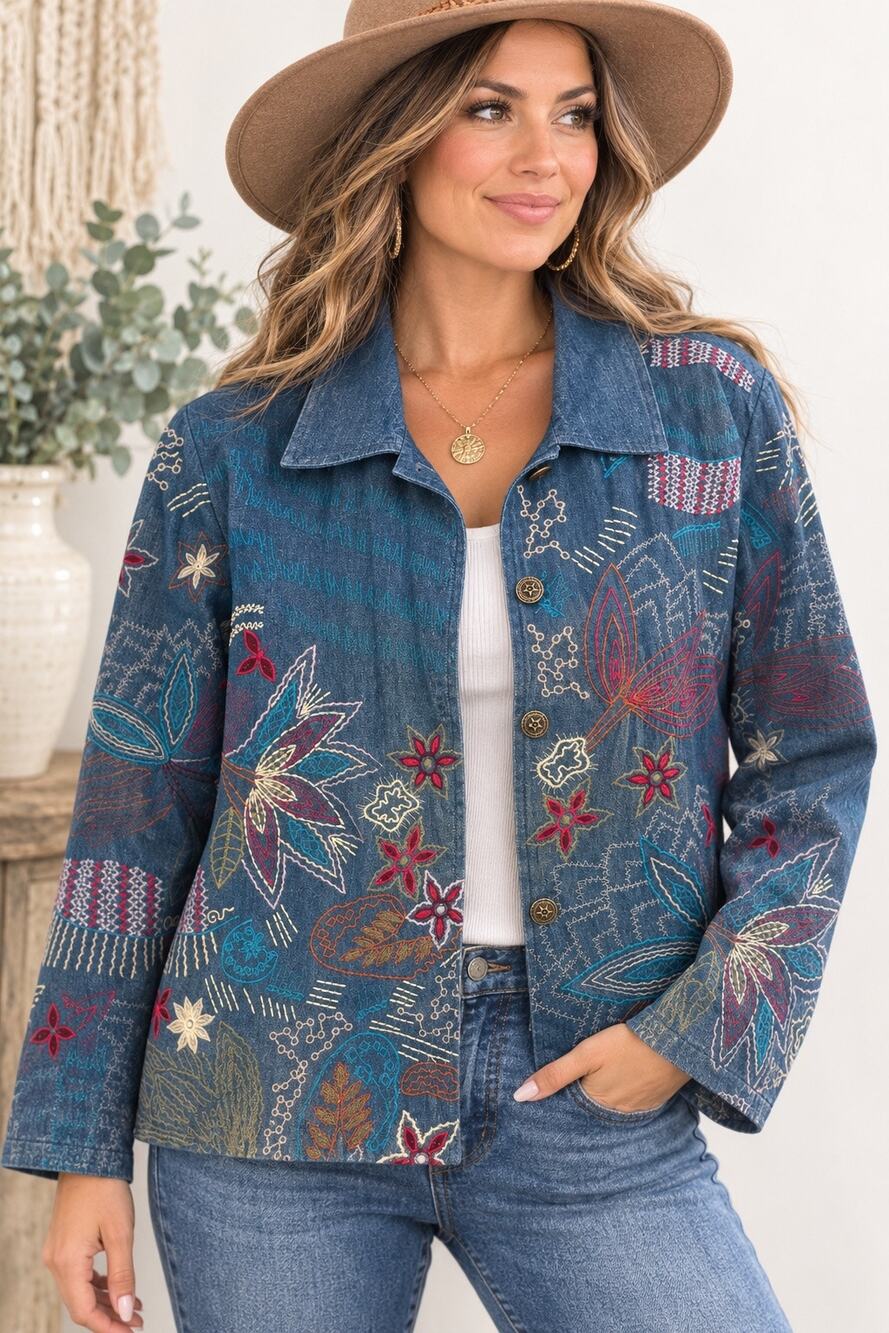 Vintage 90s Anii by Natural Embroidered Denim Jacket Women’s S Art to Wear